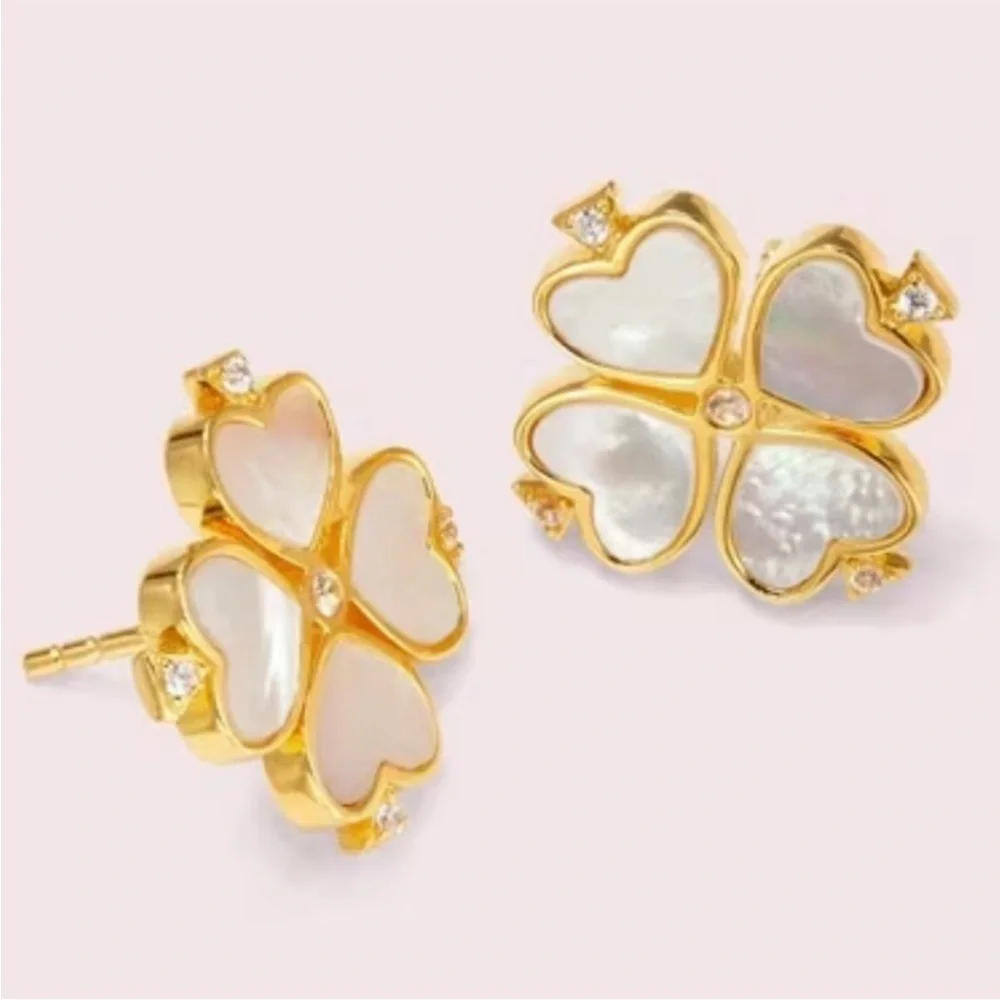 KATE SPADE • MOTHER OF PEARL CLOVER • STUD EARRINGS - Picture 1 of 5